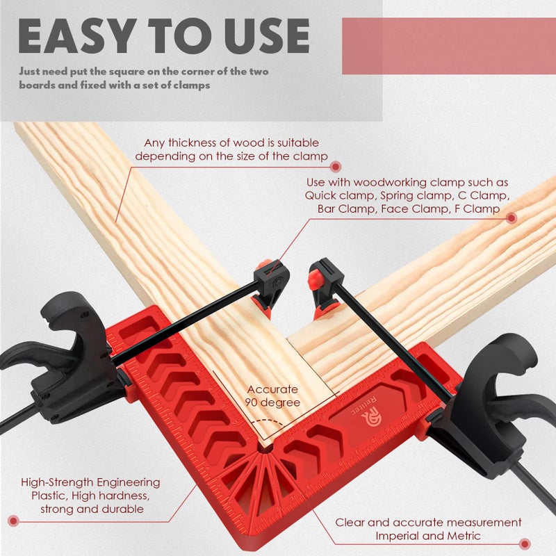 Relitec R 90 Degree Corner Clamp Clamping Squares Woodworking Tools Positioning Squares Right Angle Clamp Wood Clamps for Gluing Cabinets Picture Frames or Drawers Set of 8ï¼ˆ3" 4"ï¼‰ - Image 2